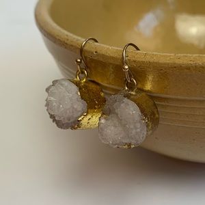 Gold tone and white crystal druzy drop earrings